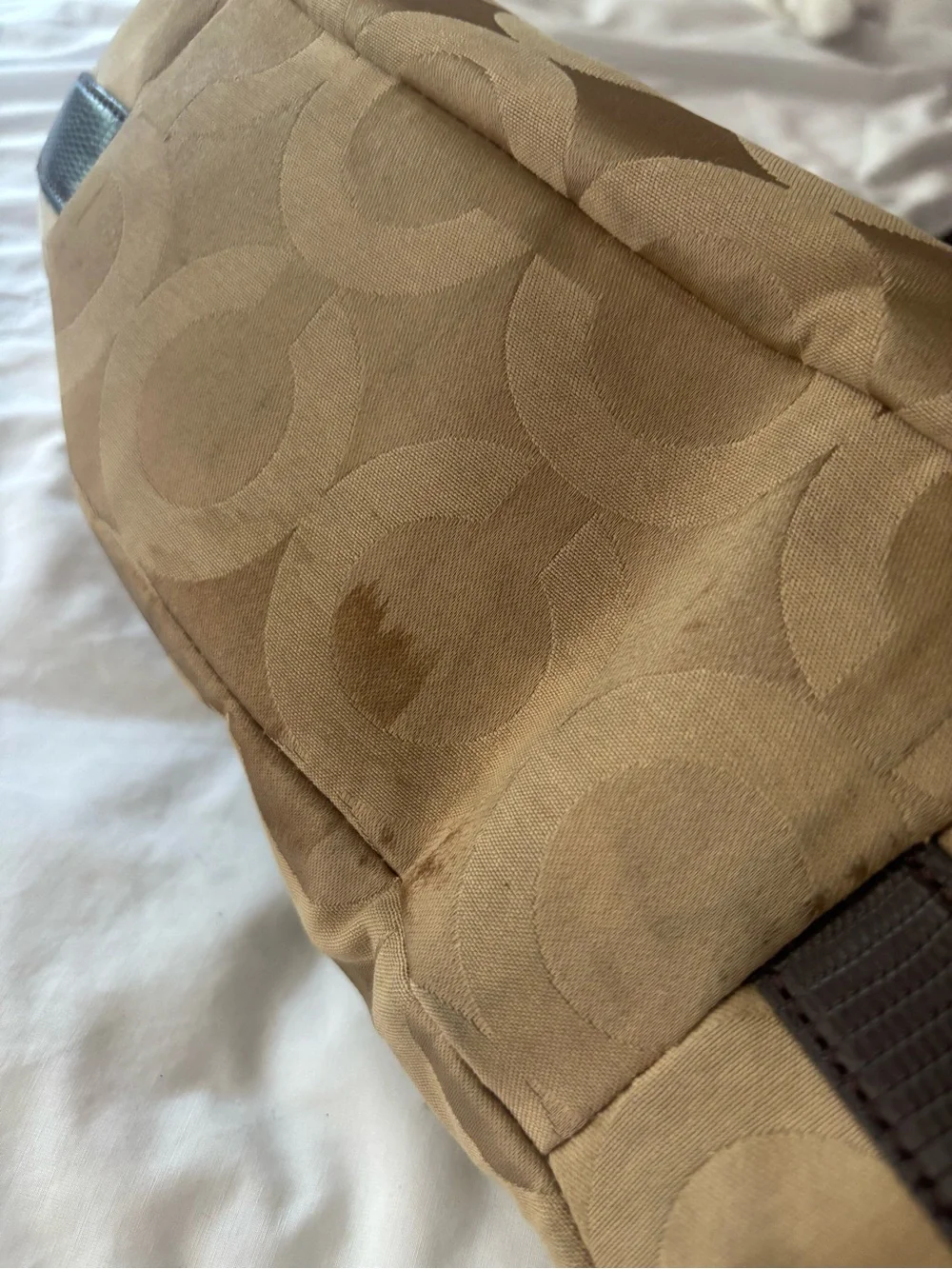 Coach Beige Signature Hobo with Dark Brown Leather Straps